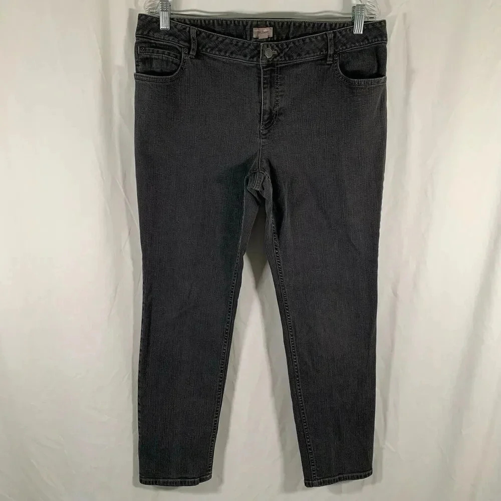 J Jill Skinny Jeans Women 16 Petite Light Black Denim Mid Rise Button Zip